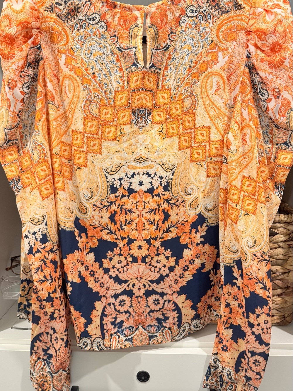 Flying Tomato Orange and Navy Paisley Floral Blouse